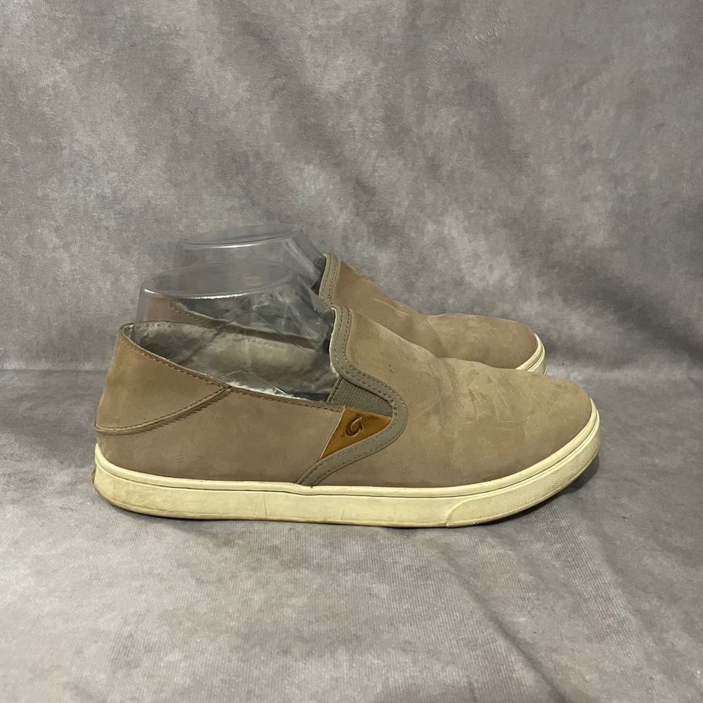 OluKai Pehuea Heu‎ Womens 8 Tan Leather Suede Shearling Slip On Loafer Shoes